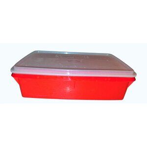 Vintage Tupperware Large Rectangular Container With Seal Red Plastic Storage